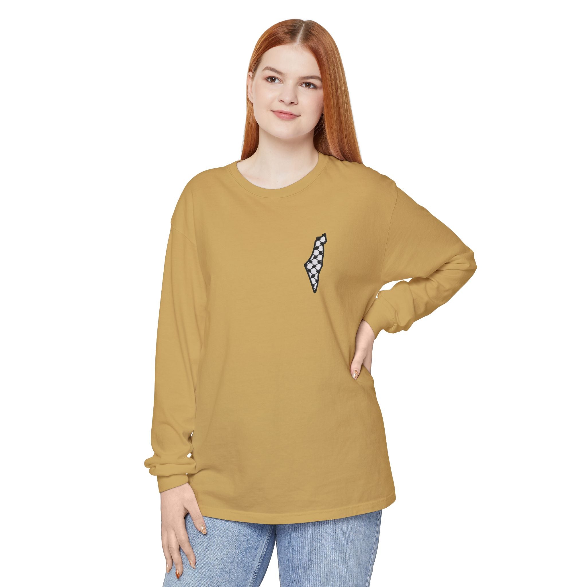 Pali-G || Palästina Kufiya Langarm-T-Shirt – Freiheit, Widerstand & Gaza Grafik