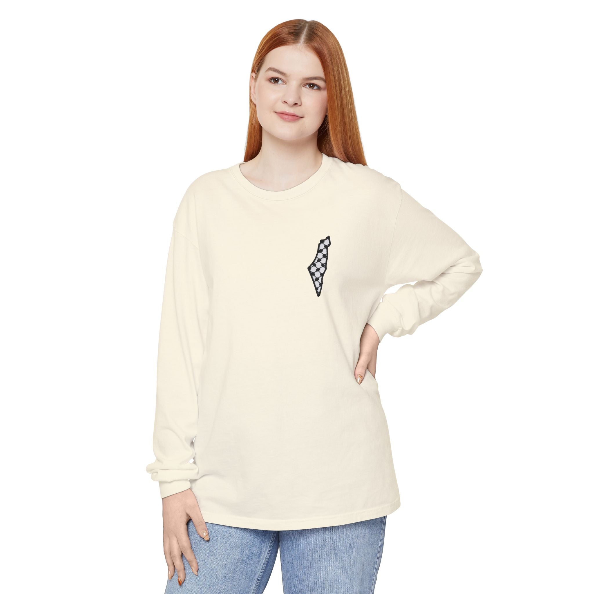 Pali-G || Palästina Kufiya Langarm-T-Shirt – Freiheit, Widerstand & Gaza Grafik